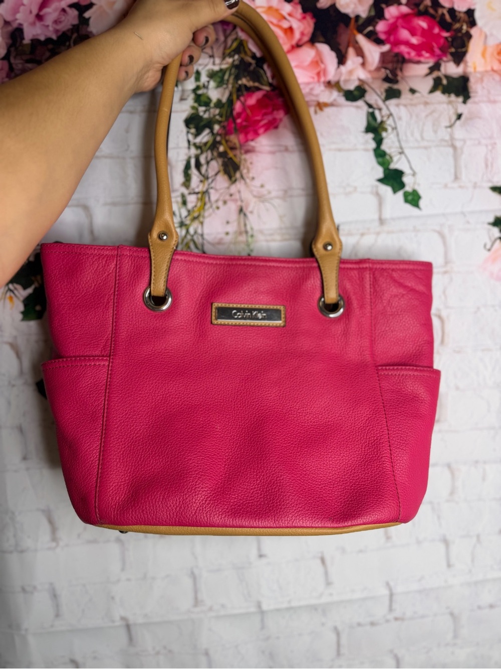 Calvin Klein Pink Tote handbag with Tan Handles